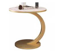 PGKTKCWH Tavolino Rotondo Moderno a Forma di C - Piano in Pietra sinterizzata Bianca e Base in Metallo Dorato, tavolino da caffè tavolino per Divano Letto per Soggiorno Camera da Letto di c