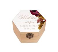 PGORSDOR Scatola esagonale per anelli in legno con incisione personalizzata con specchio superiore, scatola per fedi nuziali personalizzata, decorazione per bomboniere (argento)