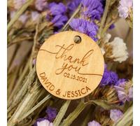 PGORSDOR Targhette personalizzate per bomboniere in legno rustico con scritta "Thank You", in legno, personalizzabili (50 pezzi, 25 mm, colore primario)