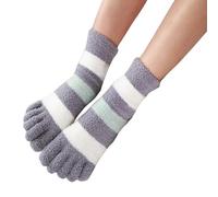 PGPBVLVGHM Calzini con Le Dita, 3 Paia di Calzini Spessi a Cinque Dita da Donna, Caldi Invernali, in Pile Corallo, Soffici, a Righe, Morbidi e Comodi(2)