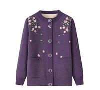 PGPBVLVGHM Cardigan Invernali da Donna Foderati in Pile, for Persone di Mezza età e anziane, Lavorati a Maglia, Eleganti Maglioni con Ricamo Floreale(Purple,M)