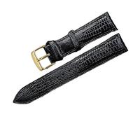 Pgqjfks Cinturino per orologio con fibbia ad ardiglione in pelle texture lucertola 12/14/16/18/20/22/24mm per donna uomo, Nero-oro, 16mm