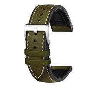 Pgqjfks Cinturino per orologio in pelle di vacchetta 19/20/21/22/23mm Bracciale da uomo in caucciù, Acciaio verde militare, 21mm
