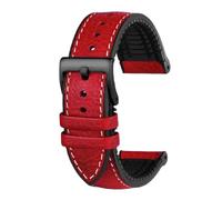 Pgqjfks Cinturino per orologio in pelle di vacchetta 19/20/21/22/23mm Bracciale da uomo in caucciù, Perno rosso-nero, 22mm
