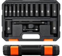 PGROUP 3/8” Drive Deep Impact Socket Set, 15-Piece 6 Point Standard SAE Sizes(1/4-Inch to 1"),Includes 3", 6"Impact Extension Bars,Cr-V Steel Socket Set with Heavy Duty Storage Case