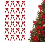 PGSLPH 24 Pieces Red Velvet Christmas Bows,24 Pack Tree Bow And Velvet Bows for Vintage Ribbon Ornaments, Red Christmas Decorations (24pcs,Red)