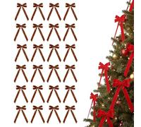 PGSLPH 24 Pieces Red Velvet Christmas Bows,24 Pack Tree Bow And Velvet Bows for Vintage Ribbon Ornaments, Red Christmas Decorations (24pcs,Brown)