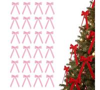 PGSLPH 24 Pieces Red Velvet Christmas Bows,24 Pack Tree Bow And Velvet Bows for Vintage Ribbon Ornaments, Red Christmas Decorations (24pcs,Pink)