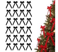 PGSLPH 24 Pieces Red Velvet Christmas Bows,24 Pack Tree Bow And Velvet Bows for Vintage Ribbon Ornaments, Red Christmas Decorations (24pcs,Black)