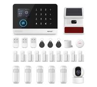 PGST WiFi Allarme casa, 4G Allarme Casa Senza Fili, Supporta SIM 4G,KIT Allarme con Sirena Esterna,Rilevatore di Movimento,Telecamera,Sensore Per Porte e Finestre Telecomandi,Compatibile con Alexa