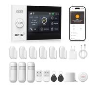 PGST WiFi Sistema di Allarme Casa Senza Fili,GSM SMS Sistema Antifurto Completo con Sirena Allarme 120dB,Telecomando Intelligente,Display LCD, Invite vocale,Sicurezza per la ufficio,Casa