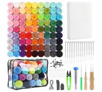 Pgtc Set di 100 colori di lana da fiaba, 300 g, per infeltrimenti secchi e bagnati, aghi per feltro, strumenti e strisce di lana di feltro, adatto per fai da te e set di artigianato in feltro per