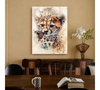 PGVRHCWZ Quadro su tela con ghepardo e farfalla - Stampa dal design moderno e vintage, elegante decorazione per casa e ufficio (60x90 cm/senza cornice)