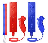 PGYFDAL Confezione da 2 telecomandi e joystick Nunchuck per console Wii/Wii u, gamepad con custodia in silicone e cinturino da polso per vacanze (rosso e blu scuro)