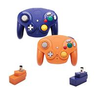 PGYFDAL Controller wireless per game, 2 pezzi, 2,4 G, senza fili, con adattatore ricevitore per Wii Game Cube NGC GC (arancione e blu scuro)