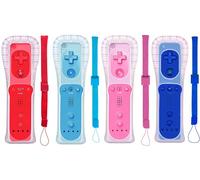 PGYFDAL Set di 2 controller wireless classici compatibili con console Wii U, controller da gioco con manicotto in silicone morbido e cinturino da polso (rosso + blu + rosa + blu scuro)