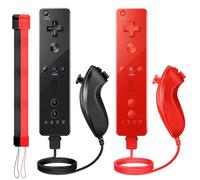 PGYFDAL Wii Controller 2 Pack, Wii Remote Controller e Nunchuck Joystick con custodia in silicone e cinturino da polso per le vacanze (nero e rosso)