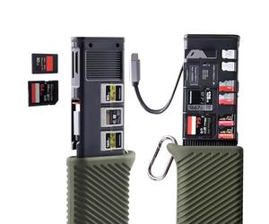 PGYTECH Lettore di schede CFexpress Tipo A/SD/Micro SD 10 Gbps USB 3.2 Gen2, Supporto per schede CFexpress Tipo A/SD/TF, Compatibile con Fotocamere/telefoni/droni/Action Cam (Verde Muschio)