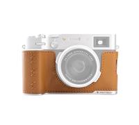 PGYTECH X100VI Custodia in Pelle per FUJIFILM, Mezza Custodia Artigianale in Vera Pelle con Base in Lega di Alluminio, Scomparto Scheda SD & Occhiello per Cinturino (per Fuji X100VI, Marrone)