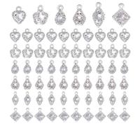pH 1BOX circa 60 pcs perline zircone lega ciondoli set in 6 stili per fare gioielli, misura 10 - 15 mm Lunghezza in platino, Platinum-60 Pcs (6 Styles), Length 10~15mm