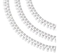PH PandaHall 0.9m Nastro di Strass Argento con Perle Nappa Passamaneria Decorativa con Strass, 21mm Nastro Decorativo in Cristallo per Cucito Matrimoni Artigianato Creazione di Gioielli