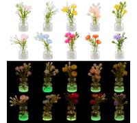 PH PandaHall 10 colori 20 fiori in miniatura casa 1:12 piante brilla al buio fiori luminosi in un vaso piccole figure floreali per micro paesaggio fai da te fata giardino decorazione casa