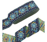 PH PandaHall 10 Iarda Nastro Jacquard Boho, Nastro Floreale in Stile Etnico Da 5cm Nastro Floreale Ricamato Blu per Realizzare Tracolle per Borse Da Cucito