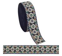 PH PandaHall 10 Iarde Nastro Jacquard Fiore 32mm Nastro Stile Etnico Floreale Nastro Blu Ricamato Nastro Fiore Tessuto Rifinitura per Cucire Cinghie Borsa Realizzazione