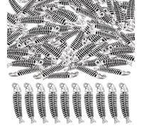 PH PandaHall 100 ciondoli a forma di lisca di pesce in argento anticato, ciondoli a forma di animale oceano, ciondoli in metallo in stile tibetano, per estate, mare, oceano, gioielli fai da te