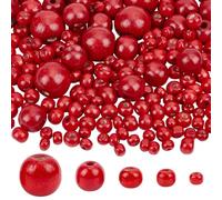 PH Pandahall 1005pz 5 Misure Perline di Legno Rosse Piccole Perline di Pony Rosse per Braccialetti Artigianato Macramè Albero di Natale Decorazione per Feste, 6~20mm