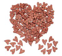 PH PandaHall 100PCS Bottoni Legno Bottoni Decorativi Forma Cuore Stampato, Colore Ocra, 20mm di Lunghezza, 16mm di Larghezza, Foro:2mm