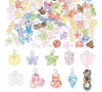 PH PandaHall 100pcs Ciondoli con Paillettes 10 Stili 3D Ciondoli Carini Colorati Cuore Stella Farfalla Fiore Ciondoli In Resina Epossidica Pezzo con Anello per Portachiavi Fai Da Te Collana Gioielli