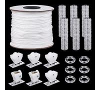 PH PandaHall 100pz 14mm Anelli Trasparenti per Tende Romane 50m 2mm Cordino per Tende Intrecciato Bianco 2 Set Blocca Corda in Nylon per Tendes Veneziane Fai da Te