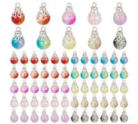 PH PandaHall 100pz Ciondoli Crackle Ciondoli 10 Colori 1cm Gocce di Vetro Dipinto Perline Pendenti In Cristallo con Cappuccio In Argento per Artigianato Fai Da Te Gioielli Collana Bracciale Orecchino