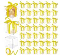 PH PandaHall 100pz Mini Scatole Regalo Trasparenti 5x5x5cm Scatole Cubiche con Nastro Giallo per Cioccolatini Caramelle Biscotti Muffin e Dolci Bomboniere per Matrimoni e Baby Shower