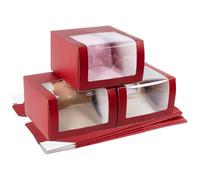 PH PandaHall 10pz Scatole Regalo per Cappelli con Finestra Scatola di Carta con Coperchio, 19.5x19.5x12cm Espositore per Cappelli Rosso Regalo per Compleanno Anniversario