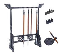 PH PandaHall 12-Pin Wenge Portaspazzole, Cinese Giapponese Calligrapghy Brush Hanger Carving Calligraphy Sumi Brush Holder con 5pcs Pennelli e 2pcs Contenitori per Vassoi di Inchiostro, Regalo