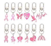 PH PandaHall 12 portachiavi per la sensibilizzazione sul cancro al seno, 12 stili, nastro rosa, portachiavi con ciondolo a forma di cuore, farfalla, speranza, ciondoli smaltati, ciondoli per la