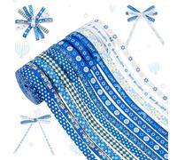 PH PandaHall 12 rotoli di nastri Happy Hanukkah da 55 m, larghezza 10 mm, colore blu reale e bianco, nastro in grosgrain con stella di David, Menorah Dreidel, per fiocchi, ghirlande, confezioni regalo