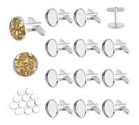PH PandaHall 12 Set di Montaggi Cabochon per Gemelli 14mm/0.5 pollice Gemelli Vergini con Cabochon in Vetro Rotondo Cupola per Manopola del Polsino, 2.5x1.6cm, Ottone, vetro