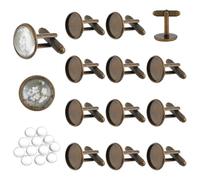PH PandaHall 12 Set di Montaggi Cabochon per Gemelli 14mm/0.5 pollice Gemelli Vergini con Cabochon in Vetro Rotondo Cupola per Manopola del Polsino, 2.5x1.6cm, Ottone, vetro