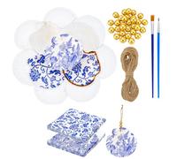PH PandaHall 12 Set Kit Decoupage Conchiglie di Capesante Grandi Conchiglie Naturali con 24pz Carta per Decoupage 10m Corda 2pz Pennelli 30pz Perline Dorate per Artigianato Fai Da Te