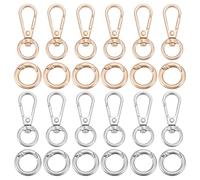 PH PandaHall 12 Sets Fermagli Girevoli con Doppia Apertura Fermaglio A Moschettone, 41.5x16mm Chiusura A Scatto con 12pz Anelli per Chiavi Cordini Gioielli, Platino/Oro