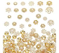 PH PandaHall 120pz Tappi per Perline Placcati Oro 18K, 12 Stili Perline di Fiori Copriperline Distanziatori in Metallo Copriperline per Orecchini Braccialetti Creazione di Gioielli, Oro