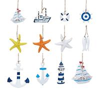 PH PandaHall 12pcs Kit di Decorazione Nautica da Parete, Mini Decorazione Da Spiaggia Stella Marina/Barca/Ancora/Faro Accessori per Reti da Pesca Stile Marino Ornamenti per Pareti Costiere da Spiaggia