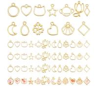 PH PandaHall 13 Style Open Bezel Links Charms, 52pcs Della Lega Del Fiore Del Cuore Lunetta Del Pendente Borsette Luna Mestiere Della Resina Cornice Cava Connettore per FAI DA TE Resina UV Collana