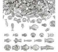 PH PandaHall 142pz Perline a Forma di Pesce Argento Antico 16 Stili Ciondoli Amuleti di Pesce Stile Tibetano Perline Distanziatrici per Creazione di Gioielli Collana, Foro: 0.8~1 mm