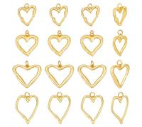 PH PandaHall 14pz Ciondoli a Forma di Cuore in Ottone Placcato Oro 18K Pendenti di Cuore Cavo, 4 Stili Ciondoli d'Amore per La Creazione di Gioielli Orecchini Collane, 17~25.5mm