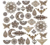 PH PandaHall 150 pz Ciondoli In Filigrana di Metallo Anticato 15 Ciondoli In Stili Tibetani Decorazione Fiore Farfalla Connettori di Collegamento per Forcina Copricapo Gioielliere