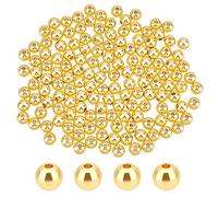 PH PandaHall 150 Pz Perline D'Oro Da 6 mm in Ottone Placcato Oro 18K - Distanziatrici Rotonde Lisce di Lunga Durata, Sfera Sciolte Senza Cuciture per Making Orecchino